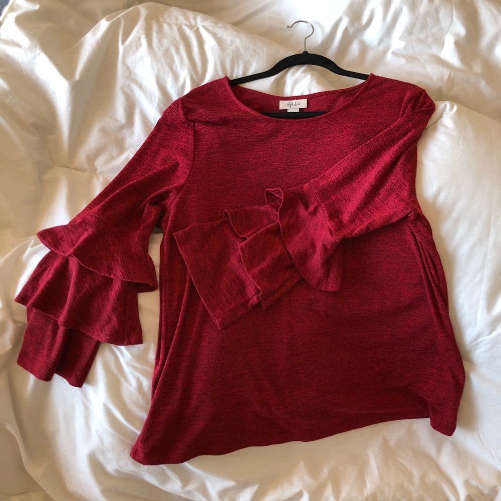 Red Long Ruffle Sleeve Top